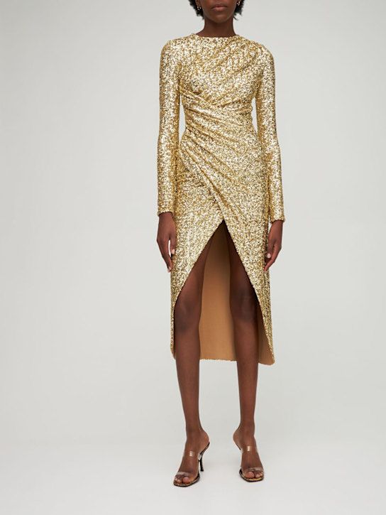 Michael Kors Collection: Sequin draped midi dress - Gold - women_1 | Luisa Via Roma