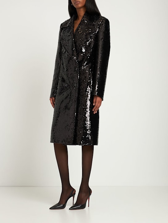 Michael Kors Collection: Sequin double breasted Chesterfield coat - Black - women_1 | Luisa Via Roma