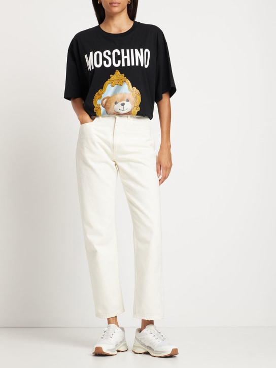 Moschino: Logo & teddy pamuklu jarse tişört - women_1 | Luisa Via Roma