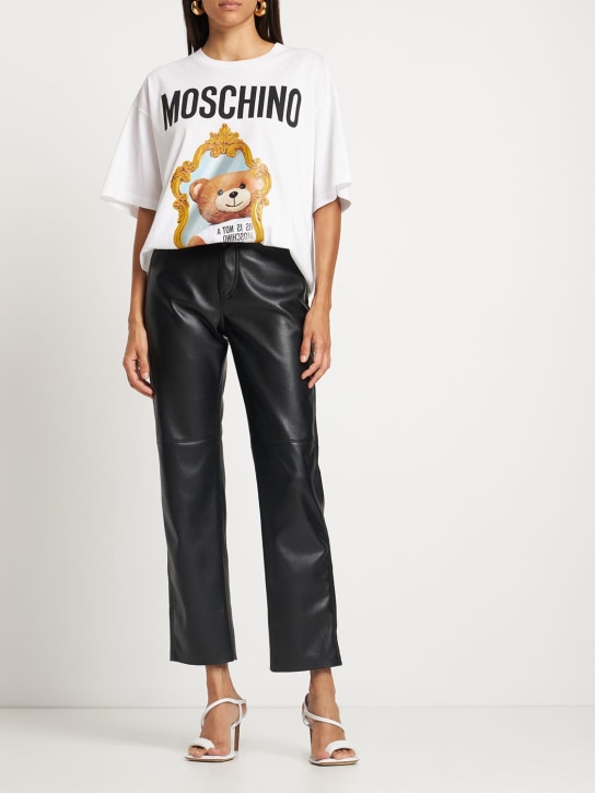 Moschino: Logo & teddy pamuklu jarse tişört - women_1 | Luisa Via Roma