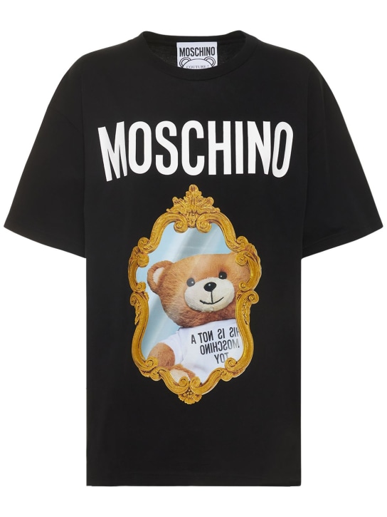 Moschino: Logo & teddy pamuklu jarse tişört - women_0 | Luisa Via Roma