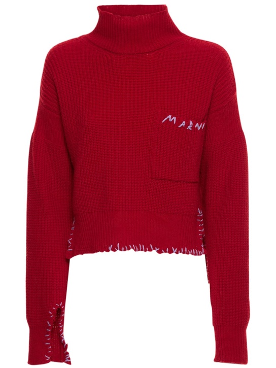Marni: Logo embroidered wool knit sweater - women_0 | Luisa Via Roma