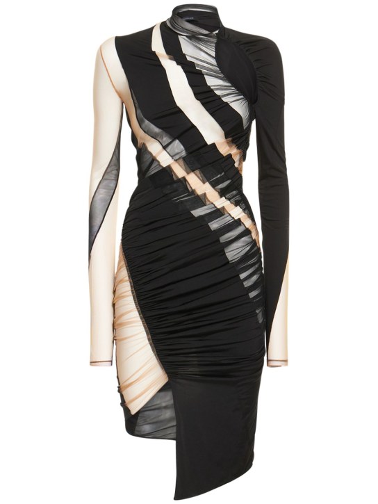 Ruched sheer mesh cutout mini dress - Thumbnail 1