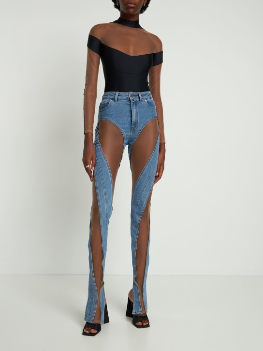 MUGLER: Jeans ajustados de tulle y denim - women_1 | Luisa Via Roma