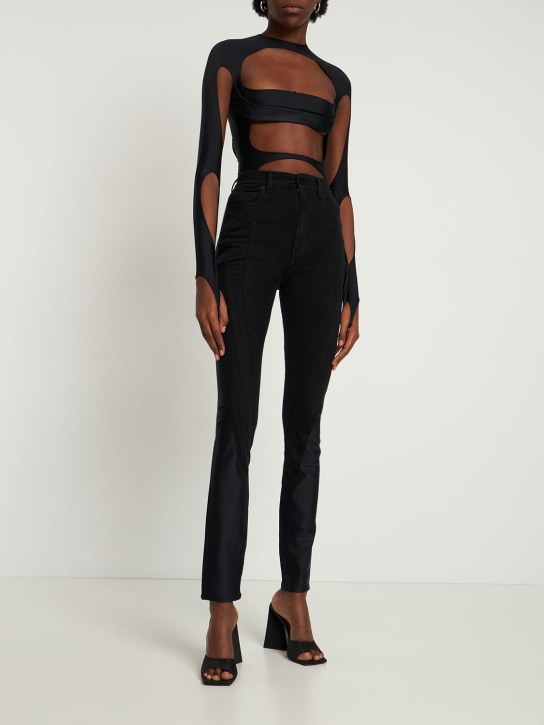 MUGLER: Jeans skinny de denim y jersey - Negro/Negro - women_1 | Luisa Via Roma