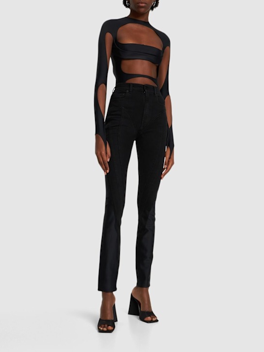 MUGLER: Jeans skinny in denim e jersey - Nero - women_1 | Luisa Via Roma