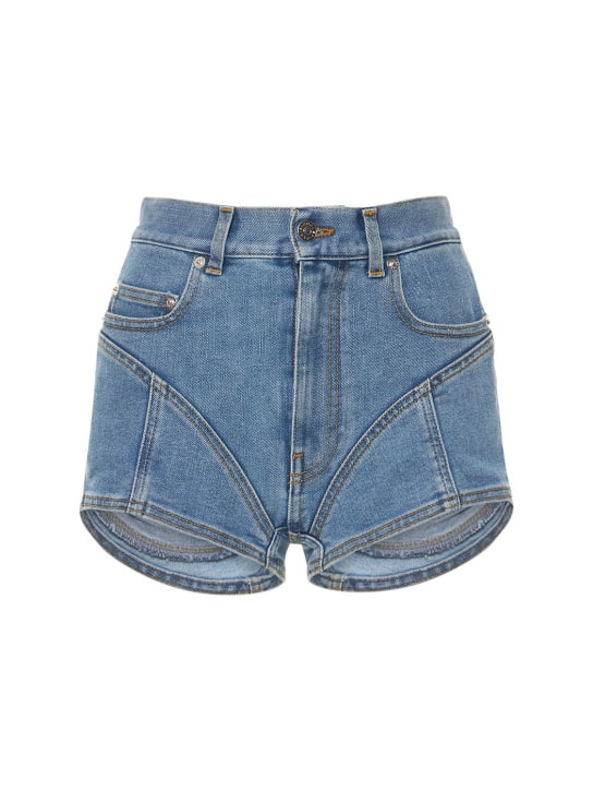 MUGLER: Contrast high waist cotton denim shorts - Med Blue/Med Bl - women_0 | Luisa Via Roma