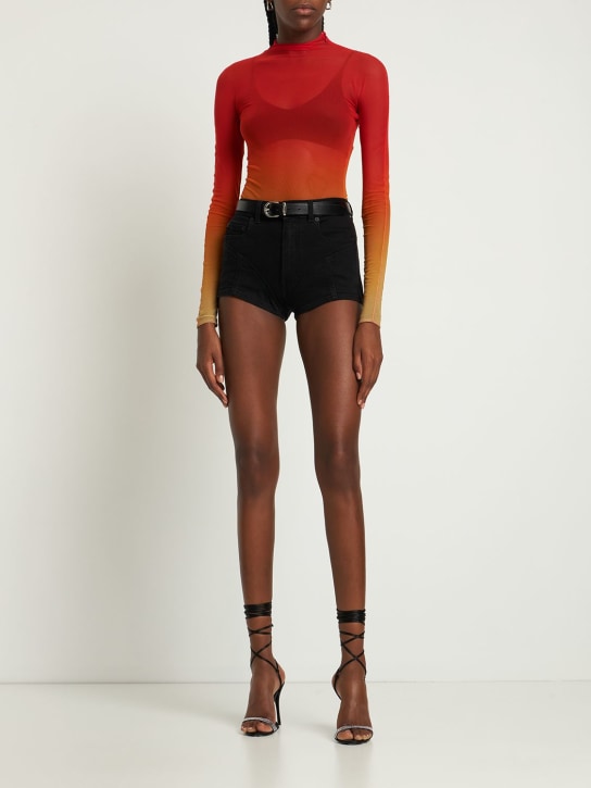 MUGLER: Contrast hi-waist denim & jersey shorts - Black - women_1 | Luisa Via Roma