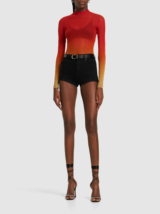MUGLER: Jeans vita alta in denim e jersey - Nero - women_1 | Luisa Via Roma