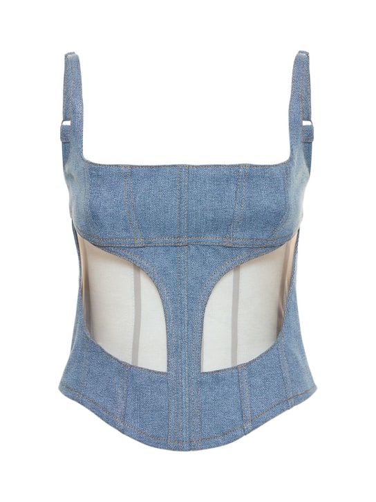 Tulle & cotton denim bustier top