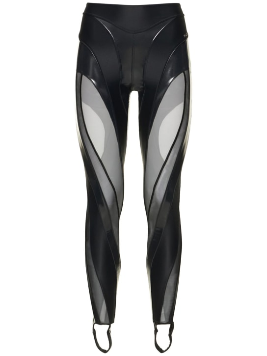 MUGLER: Leggings de tul y jersey brillante - women_0 | Luisa Via Roma