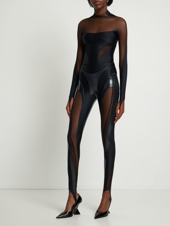 MUGLER: Legging en jersey brillant et tulle - women_1 | Luisa Via Roma