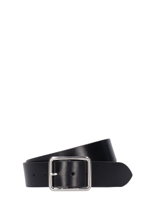 Alexander McQueen: 4cm Leather belt - Black - men_0 | Luisa Via Roma