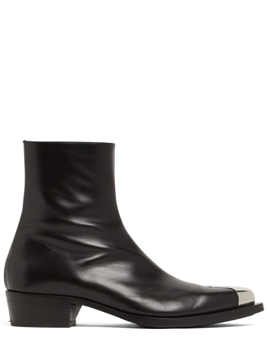 Alexander McQueen: Punk leather boots w/ metal toe cap - Black/Silver - men_0 | Luisa Via Roma