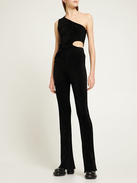 Gauchere: Legginga in velluto di misto viscosa a costine - Nero - women_1 | Luisa Via Roma