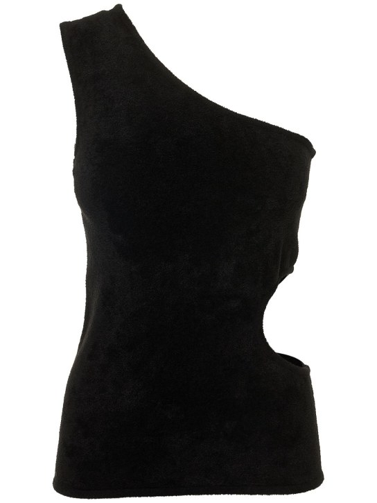 Gauchere: Viscose blend velvet one-shoulder top - Black - women_0 | Luisa Via Roma