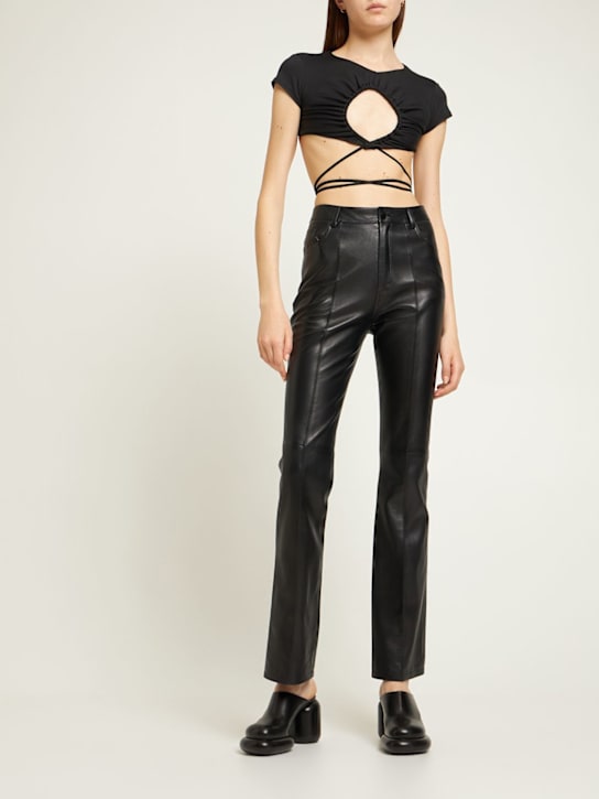 Gauchere: Leather straight pants - Black - women_1 | Luisa Via Roma