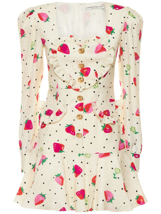 Alessandra Rich: Robe courte en soie jacquard - Blanc/Rouge - women_0 | Luisa Via Roma