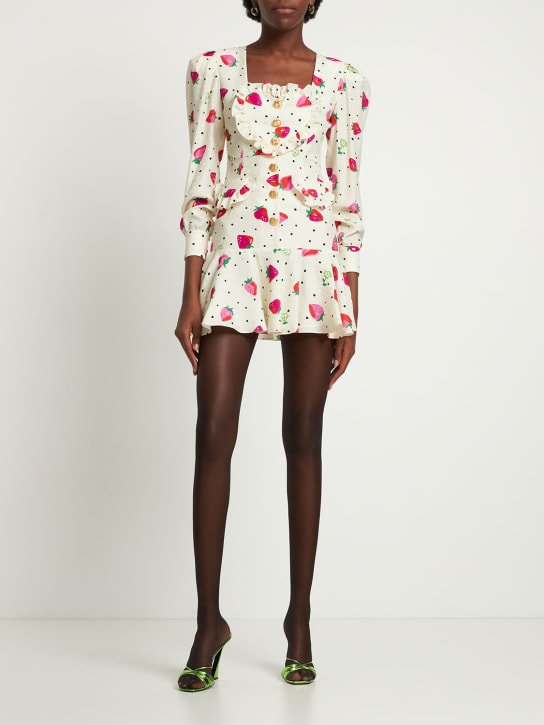 Alessandra Rich: Robe courte en soie jacquard - Blanc/Rouge - women_1 | Luisa Via Roma