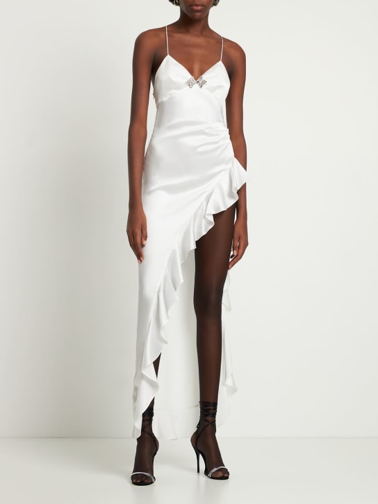 Silk satin long dress w/ high side slit - Thumbnail 2