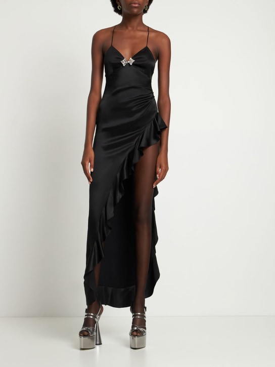 Alessandra Rich: Silk satin long dress w/ high side slit - women_1 | Luisa Via Roma