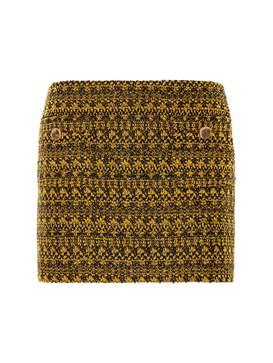 Alessandra Rich: Jupe courte en tweed de laine mélangée à sequins - Jaune/Noir - women_0 | Luisa Via Roma