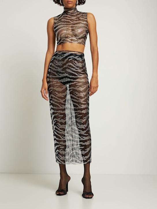 Alessandra Rich: Gonna midi in rete con cristalli zebrati - Multicolore - women_1 | Luisa Via Roma