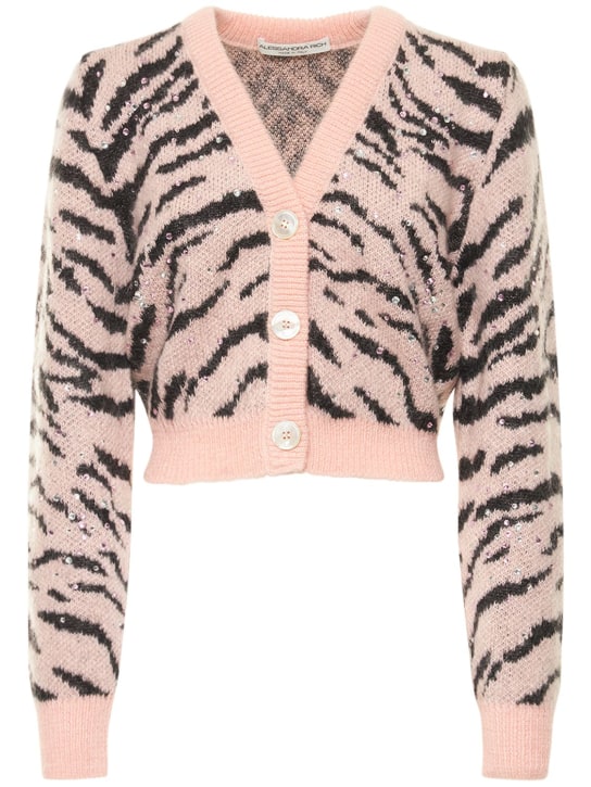 Alessandra Rich: Embellished zebra pattern knit cardigan - Pink/Black - women_0 | Luisa Via Roma