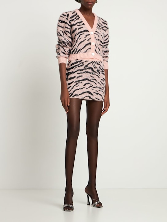 Alessandra Rich: Embellished zebra knit mini skirt - Pink/Black - women_1 | Luisa Via Roma