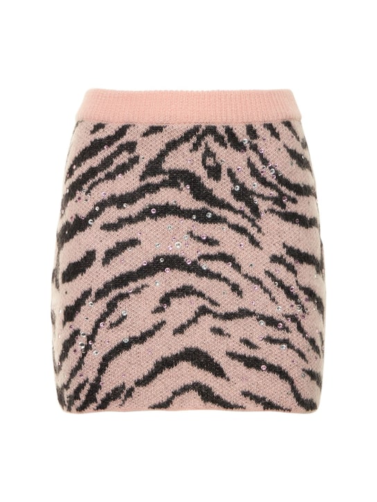 Alessandra Rich: Embellished zebra knit mini skirt - Pink/Black - women_0 | Luisa Via Roma