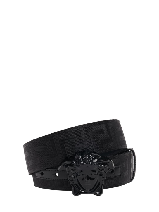 Versace: 4cm Medusa tech & leather belt - men_0 | Luisa Via Roma