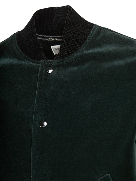 Saint Laurent: Logo cotton velvet teddy jacket - Dark Forest - men_1 | Luisa Via Roma