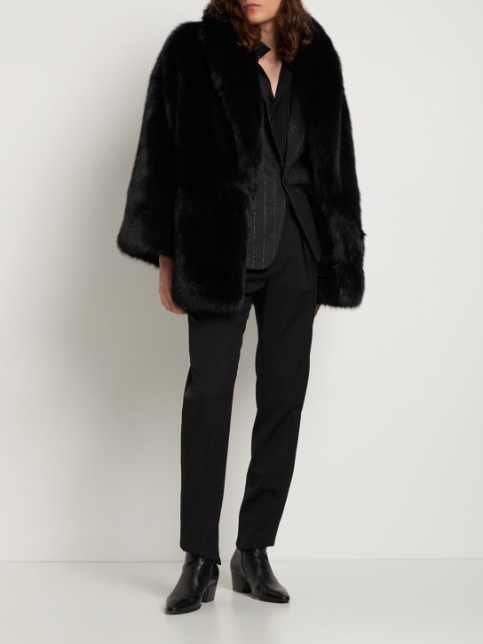 Saint Laurent: Faux fur jacket - Black - men_1 | Luisa Via Roma