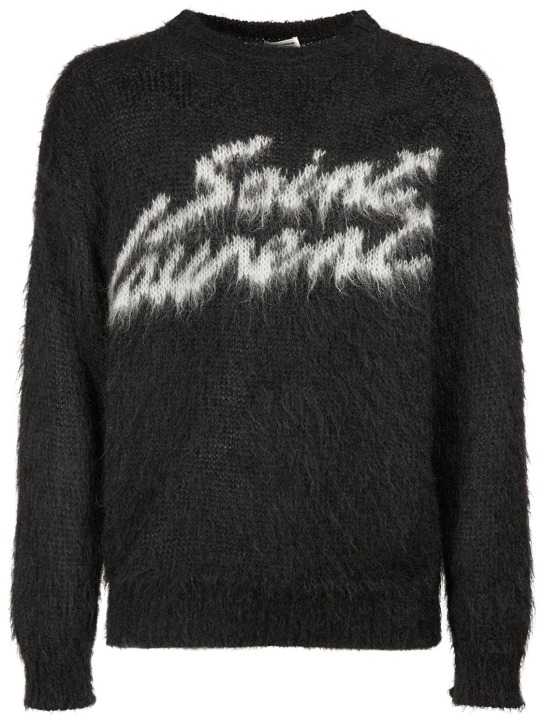 Saint Laurent: Suéter de mezcla de mohair - Negro/Natural - men_0 | Luisa Via Roma