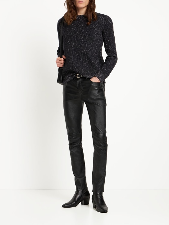 Saint Laurent: Suéter de mezcla de lana - Negro/Plata - men_1 | Luisa Via Roma