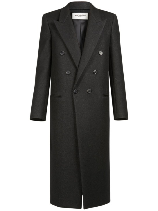 Saint Laurent: Croise long coat - Shiny Black - men_0 | Luisa Via Roma