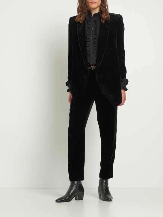 Saint Laurent: Viscose blend jacket - Shiny Black - men_1 | Luisa Via Roma