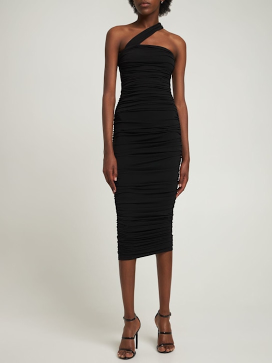 Michael Kors Collection: Viscose ruched one shoulder midi dress - Black - women_1 | Luisa Via Roma