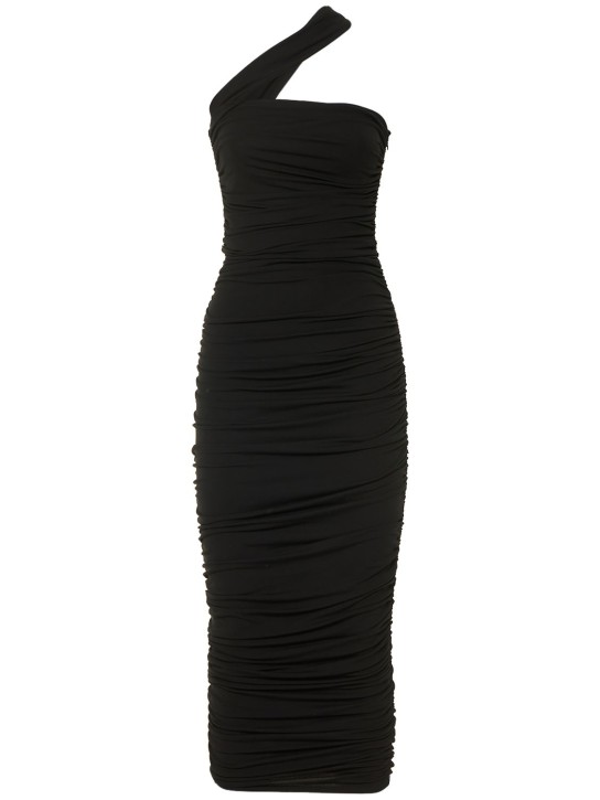 Michael Kors Collection: Viscose ruched one shoulder midi dress - Black - women_0 | Luisa Via Roma