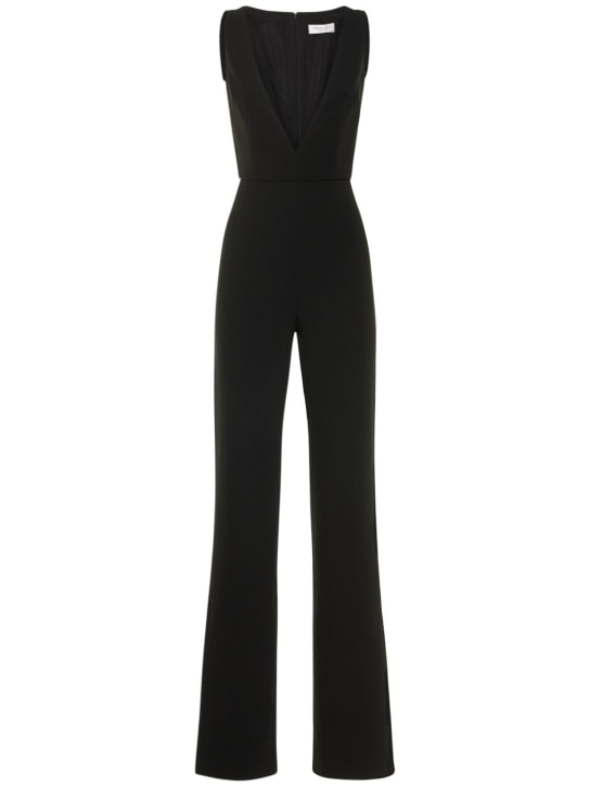 Michael Kors Collection: Jumpsuit aus Wollmischkrepp mit V-Ausschnitt - Schwarz - women_0 | Luisa Via Roma