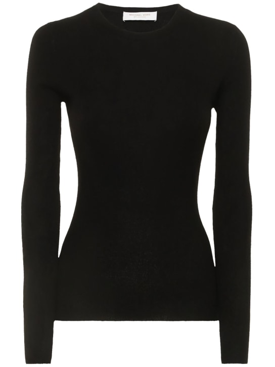 Michael Kors Collection: Cashmere ribbed knit crewneck top - Black - women_0 | Luisa Via Roma