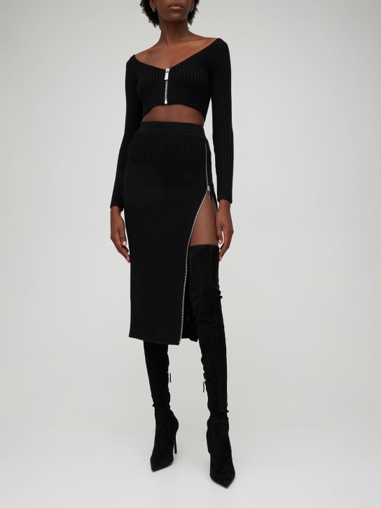 Michael Kors Collection: Crop top in maglia di lana a costine con zip - Nero - women_1 | Luisa Via Roma