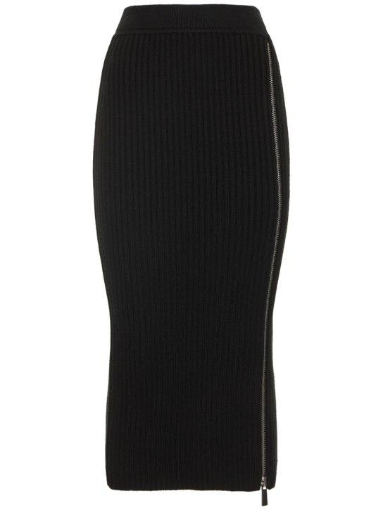 Michael Kors Collection: Falda midi de punto acanalado con cremallera - Negro - women_0 | Luisa Via Roma