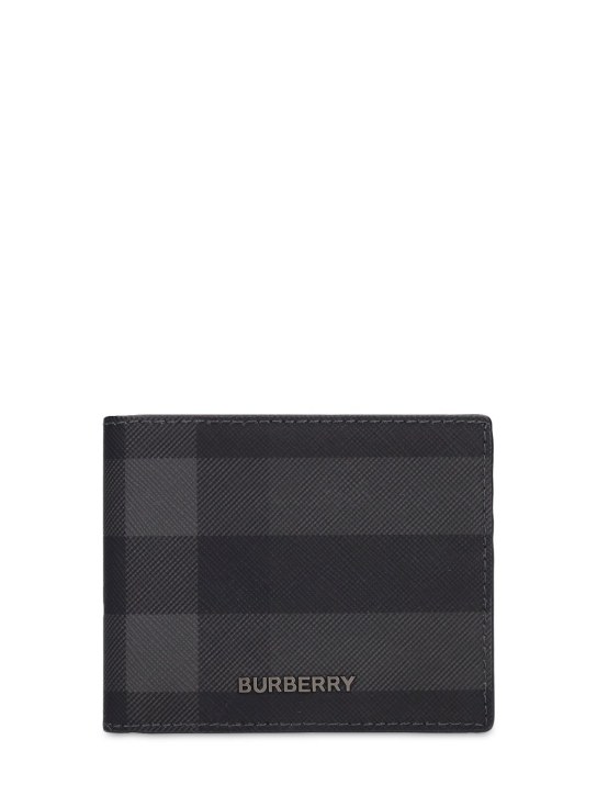 Burberry: Check E-canvas billfold wallet - Charcoal - men_0 | Luisa Via Roma