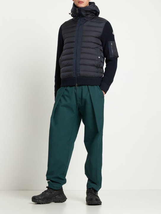 Moncler: Piumino con misto lana tricot - Navy - men_1 | Luisa Via Roma