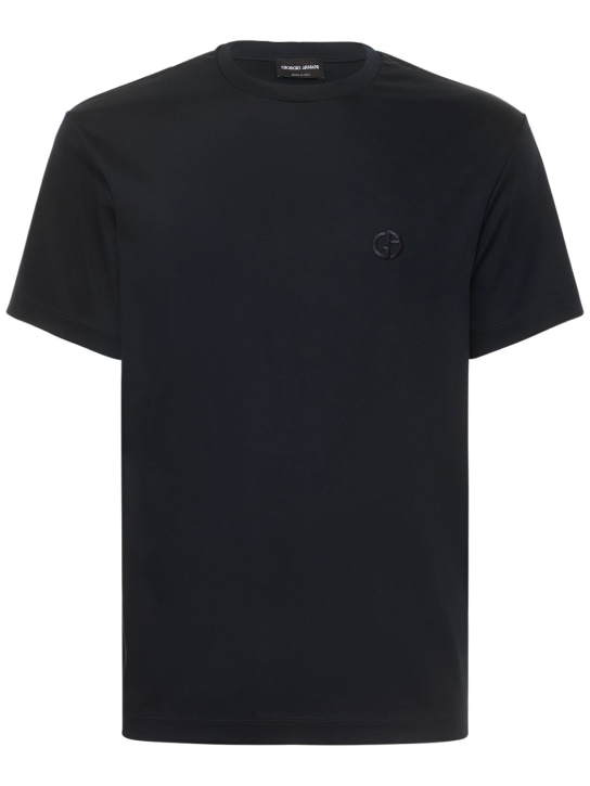 Giorgio Armani: 로고 코튼 티셔츠 - 네이비 - men_0 | Luisa Via Roma