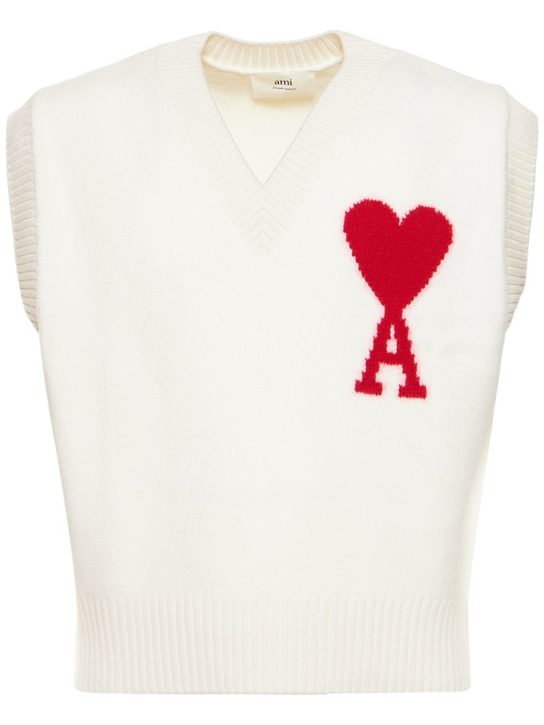 AMI Paris: Heart logo wool knit vest - men_0 | Luisa Via Roma