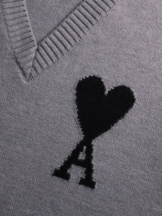 AMI Paris: Heart logo wool knit vest - men_1 | Luisa Via Roma