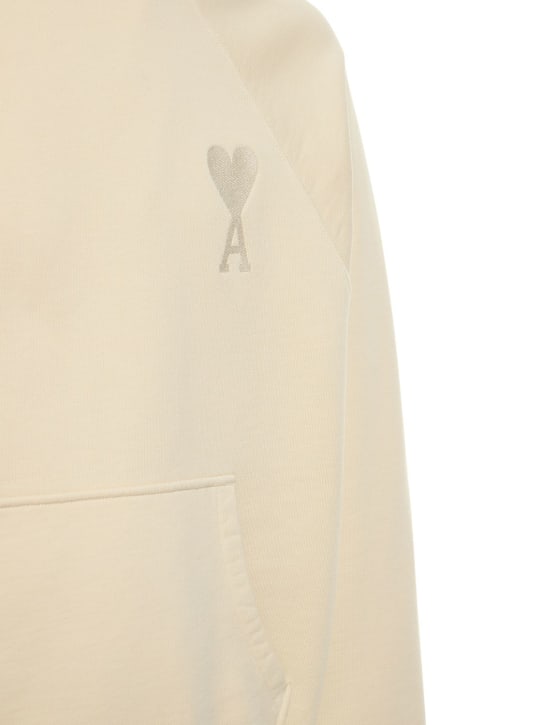 AMI Paris: Logo棉质平纹针织连帽卫衣 - 米白色 - men_1 | Luisa Via Roma