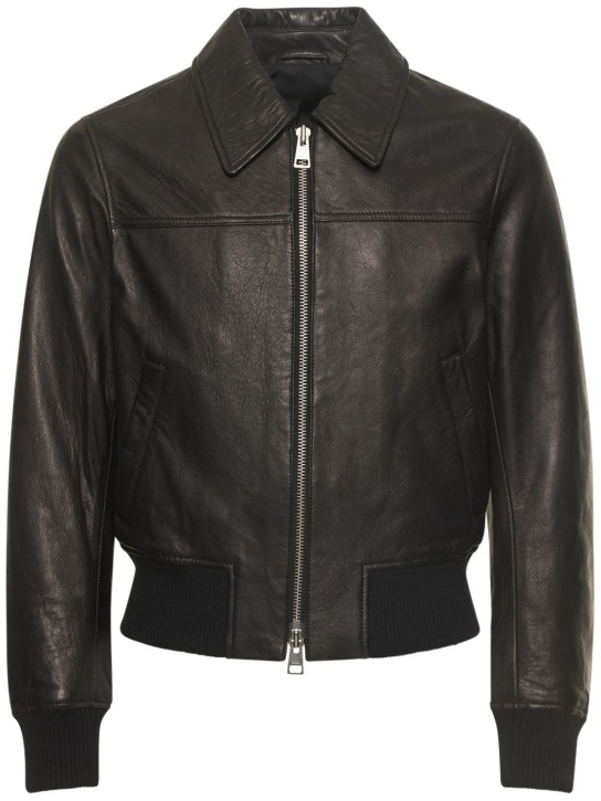 AMI Paris: Zipped leather jacket - men_0 | Luisa Via Roma